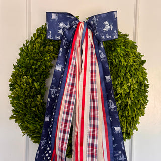 Patriotic Toile Wreath Ribbon Bow