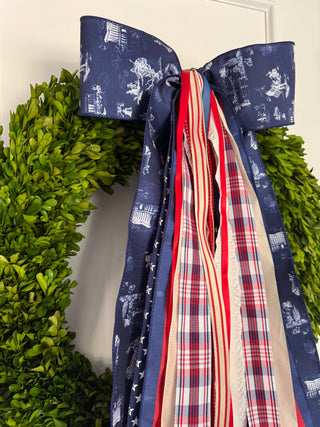 Patriotic Toile Wreath Ribbon Bow
