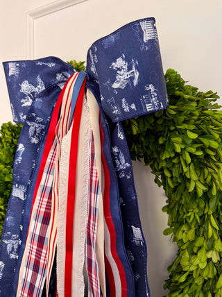 Patriotic Toile Wreath Ribbon Bow