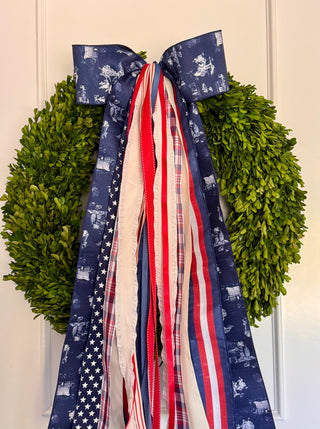 Patriotic Toile Wreath Ribbon Bow