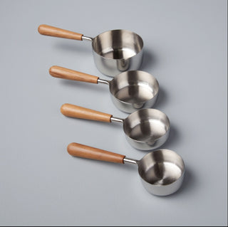 Teak and Stainless Measuring Cups, Set of 4