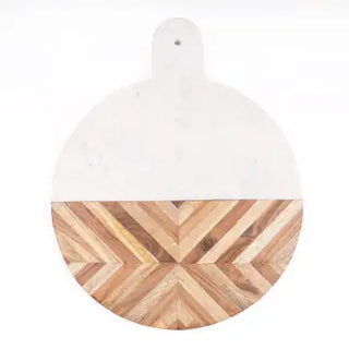 Marble and Wood Round Serving Board